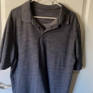 Short sleeved, 1/4 button up dark grey,  textured shirt